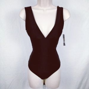 One Piece Black Swimsuit Plunging Neckline